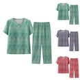thumbnail image 1 of DDAPJ pyju Two Piece Summer Outfits for Women Plus Size Cotton Linen Sets Trendy Printed T Shirts and Wide Leg Pants Matching Set 2025 Resort Wear Ofertas Flash Blue XL, 1 of 8