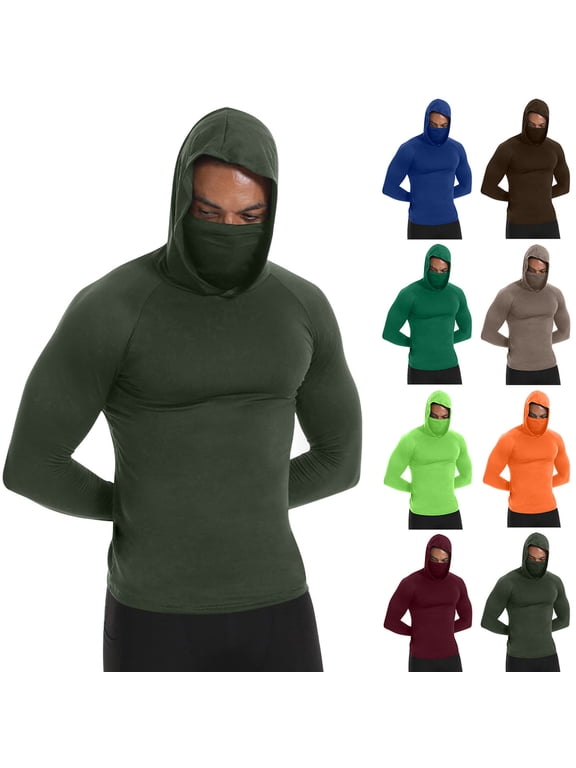 UPF 50+ Fishing Shirts for Men Long Sleeve UV Sun Protection Rash Guard Lightweight Sun Hoodie with Face Mask Green XL