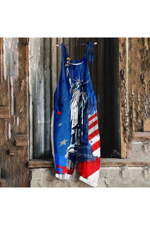 USA Flag Overalls for Women 4th of July Independence Day Rompers Sleeveless Memorial Day Wide Leg Jumpsuits with Pockets Todays Sales Blue S