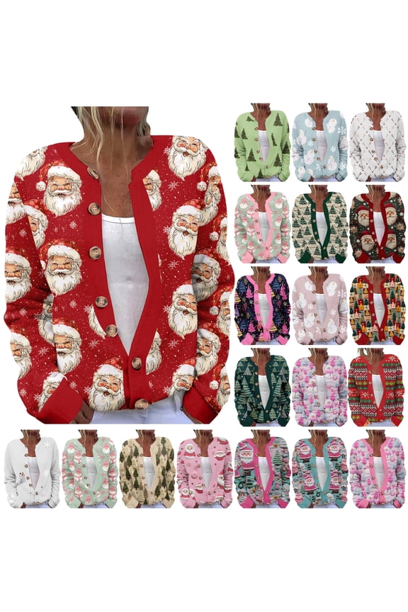 Ugly Christmas Sweaters for Women V Neck Button Down Sweater with Fun Patterns and Animals Funny Xmas Cardigan Tops Multicolor XL