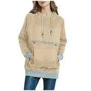 DDAPJ pyju Unisex Big Pouch Hoodie,Long Sleeve Pet Dog Cat Carrier Hooded Sweatshirt Lightweight Solid Basic Drawstring Pullover Tops with Kangaroo Pocket