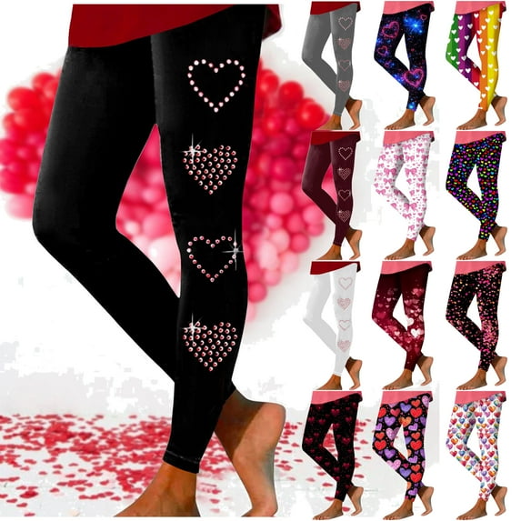 DDAPJ pyju Valentine Day Leggings for Women Cute Heart Printed Casual Workout Tights High Waist Stretch Yoga Running Pants Clearance Sale Multicolor#3 M