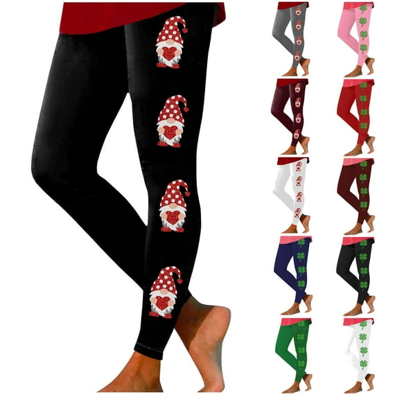 DDAPJ pyju Valentine's Day Gift Leggings for Women Cute Gnome Print High Waist Stretchy Yoga Pants Holiday Skinny Tights Buttery Soft Milk Silk Legging Clearance Sale 2025 Gray S