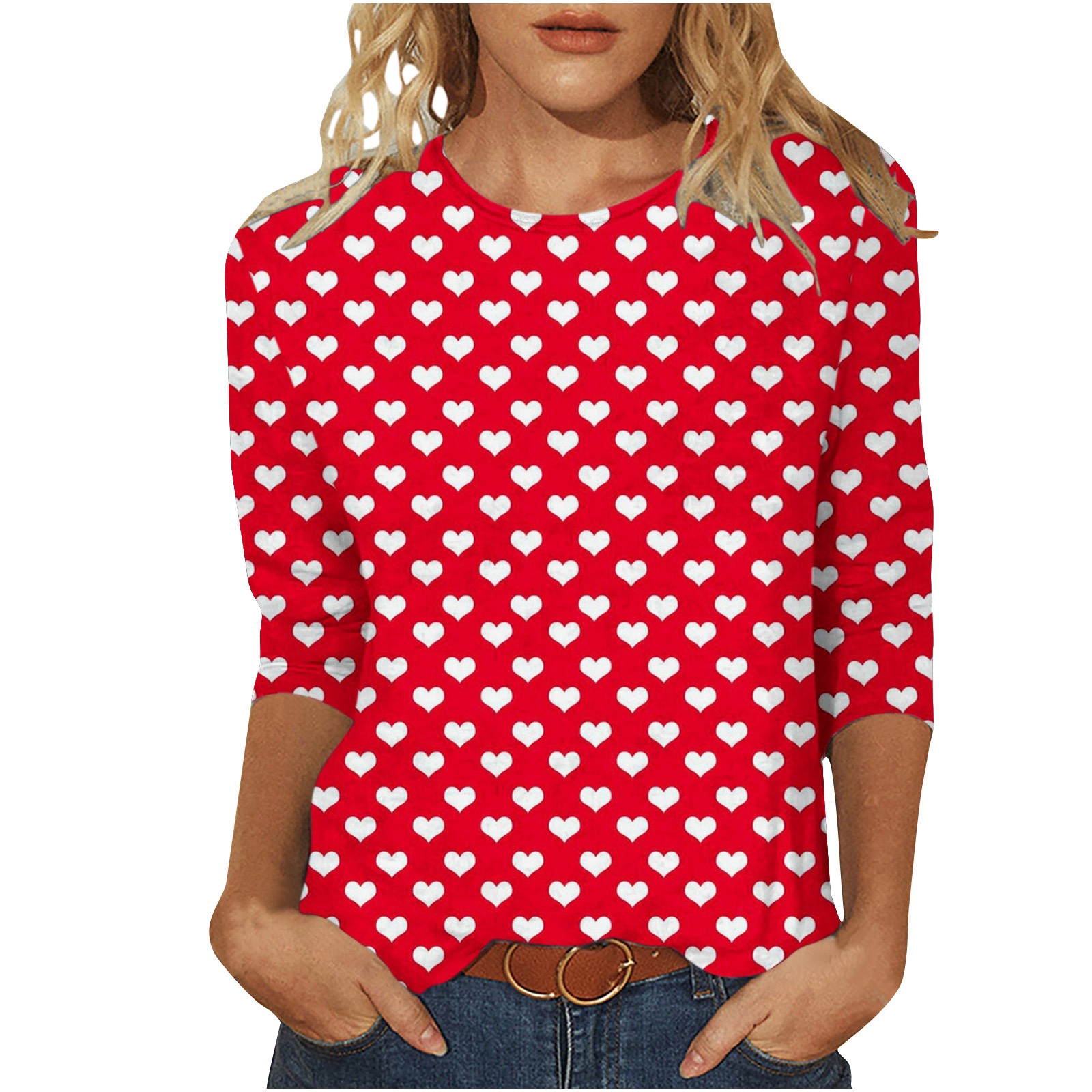 DDAPJ pyju Valentine's Day Gifts for Her, Love Heart Print 3/4 Sleeve T ...