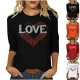 DDAPJ pyju Valentine's Day Shirt for Women Crewneck 3/4 Sleeve Tee Tops