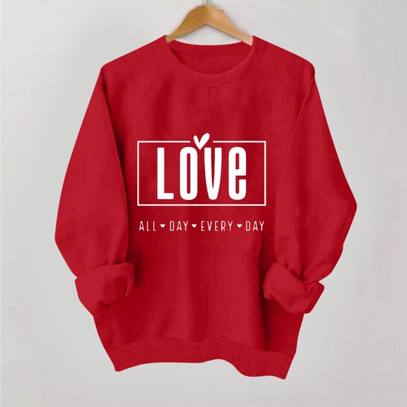 DDAPJ pyju Valentine's Day Sweatshirt for Women Cute Printed Crewneck Long Sleeve Pullover Teen Girls Love Heart Sweatshirts Ladies Gifts Tops Red#1 M