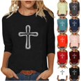 thumbnail image 1 of DDAPJ pyju Valentine's Day T-Shirt Women Love Heart Cross Graphic Tees Trendy Casual 3/4 Sleeve Christian Tee Tops Orange XL, 1 of 6