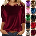 thumbnail image 1 of DDAPJ pyju Velvet Tops for Women Crew Neck 3/4 Sleeve T-shirts Dressy Casual Pullover Fall Winter Blouses Top Pink XXL, 1 of 8