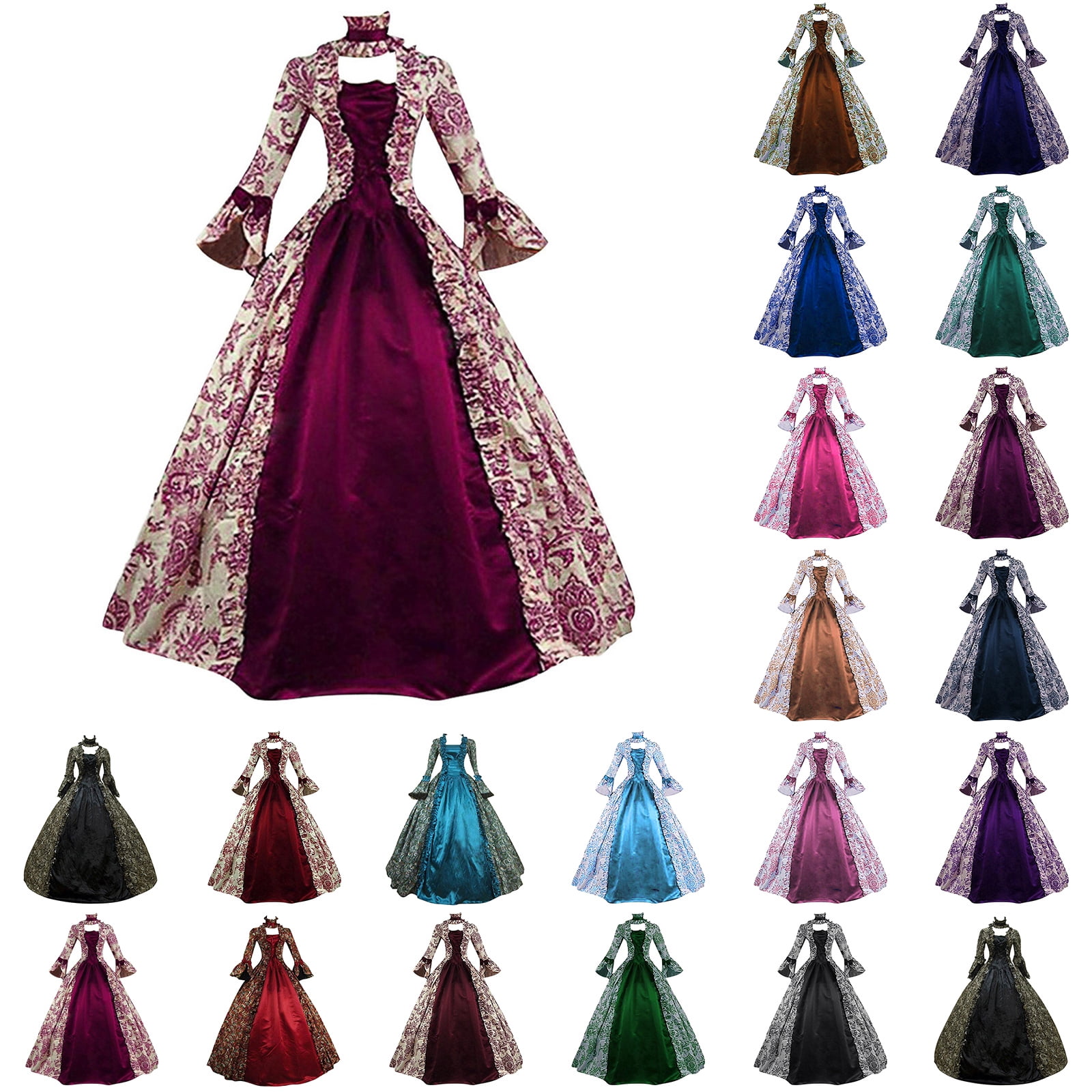 DDAPJ pyju Victorian Dress for Women 1800S Medieval Renaissance Dress Corset Flare Sleeve Vintage Dress Cocktail Party Ball Gown Birthday Gift Brown XXXXL