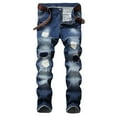 thumbnail image 1 of DDAPJ pyju Vintage Ripped Frayed Jeans for Men Personality Patch Slim Fit Jeans Distressed Destroyed Slim Fit Jeans Lightweight Stretchy Soft Jeans, 1 of 7