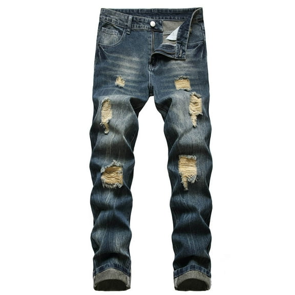 DDAPJ pyju Vintage Ripped Frayed Skinny Jeans Stretchy Distressed Straight Leg Jeans,Young Mens Casual Going Out Streetwear