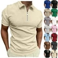 thumbnail image 1 of DDAPJ pyju Waffle Knit Golf Polos for Men Short Sleeve Quarter Zip Polo Shirt Business Casual Collared Tops Liquidación Rebajas Hoy Blue L, 1 of 6