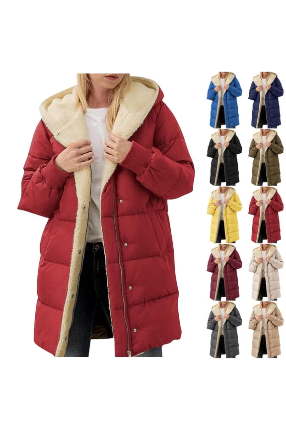 Winter Coats for Women with Hood Fleece Lined Thicken Puffer Coat Sherpa Warm Jackets Long Parka Coat with Pockets Dark Gray XXXL