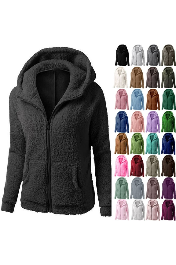 Winter Coats for Women Warm Sherpa Jackets Fuzzy Fleece Hooded Coat Full Zip Sweatshirt Jacket with Pockets Christmas Gifts 2024