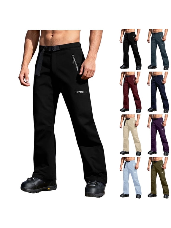 Winter Snow Pants for Mens Insulated Warm Fleece Lined Ski Pants Windproof Waterproof 3 in 1 Rain Pant with Pockets Black XXL