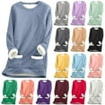 thumbnail image 1 of DDAPJ pyju Winter Thermal Sweatshirt for Women Sherpa Lined Pullover Oversized Fleece Crewneck Sweatshirts Loose Comfy Loungewear Tops with Pockets Khaki XXL, 1 of 6