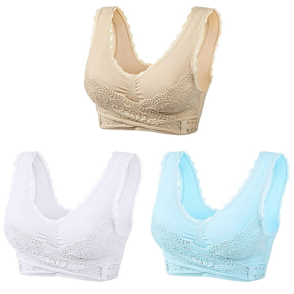 DDAPJ pyju Wireless Shape Bras for Women , Comfy Corset Bra Front Cross Side Buckle Lace Bras Seamless Push Up Everyday Sport Bra 3-Pack