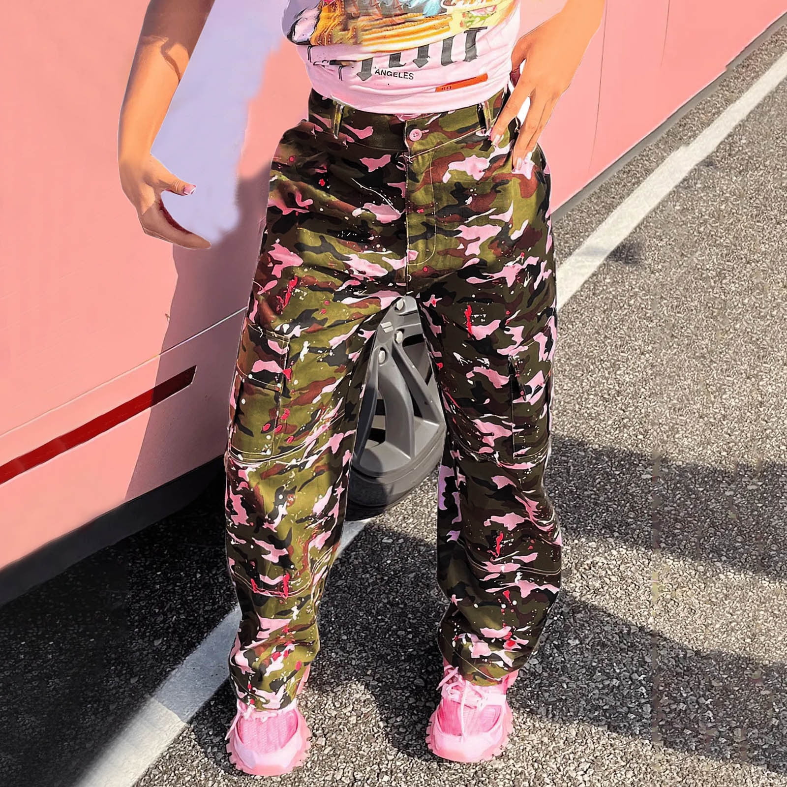 DDAPJ pyju Women Camouflage Cargo Pants High Waisted