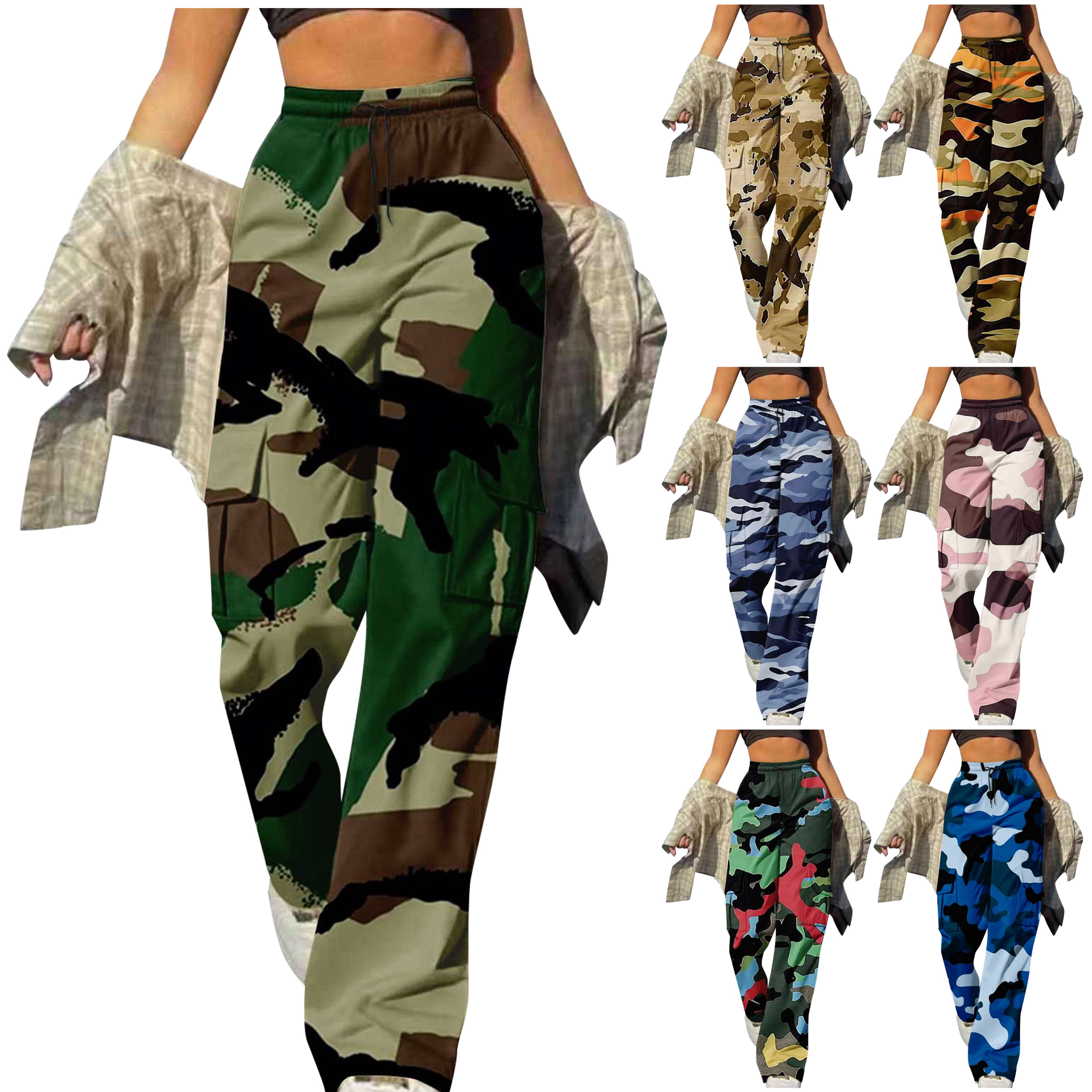 DDAPJ pyju Women Camouflage Cargo Pants Straight Wide Leg Trousers High — free download