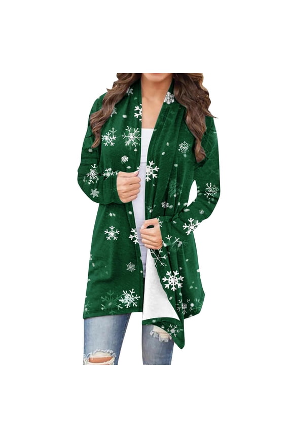 Women Christmas Cardigan Xmas Tree Plaid Shirt Long Sleeve Open Front Outwear Lightweight Duster Coat Holiday Top Multicolor XXXXL