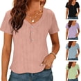 thumbnail image 1 of DDAPJ pyju Women Eyelet Crop Top Short Sleeve Business Casual Henley Shirt Dressy Work Blouses Purple XL, 1 of 7