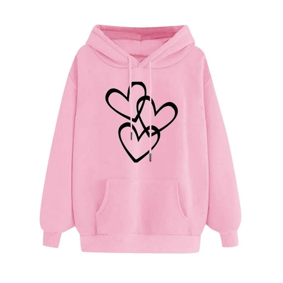 DDAPJ pyju Women Fall Fashion Hoodie , Heart Print Hooded Sweatshirt Teen Girls Casual Pocket Hoodie Long Sleeve Drawstring Pullover Sweatshirts Gift for Ladies