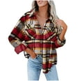 thumbnail image 1 of DDAPJ pyju Women Flannel Plaid Shirt Jacket 2023 Clearance,Long Sleeve Button Down Shacket Jackets Lapel Collar Checked Shirts Fall Trendy Outwear with Pockets, 1 of 7