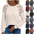 thumbnail image 1 of DDAPJ pyju Women Lace Knit Pullover Hollow Out Long Sleeve Tops Casual Trendy Shirt Solid Color Fall Blouses Black M, 1 of 8