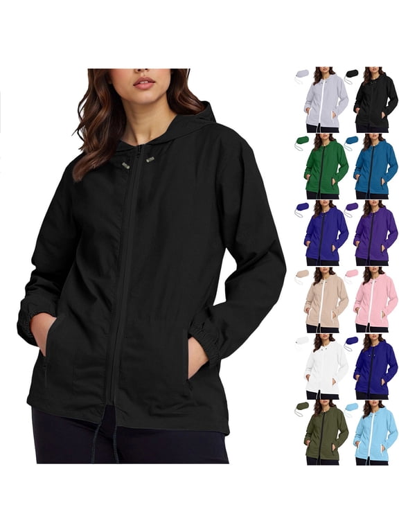 Women Lightweight Rain Jackets Waterproof Windbreaker Packable Raincoats Active Outdoor Breathable Zip Hooded Jacket Dark Blue L