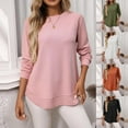 thumbnail image 1 of DDAPJ pyju Women Long Sleeve Shirts Lightweight Waffle Knit Pullover Spring Fall Casual Loose Blouse Crewneck Tunic Tops Hide Belly Shirt Pink XXL, 1 of 7