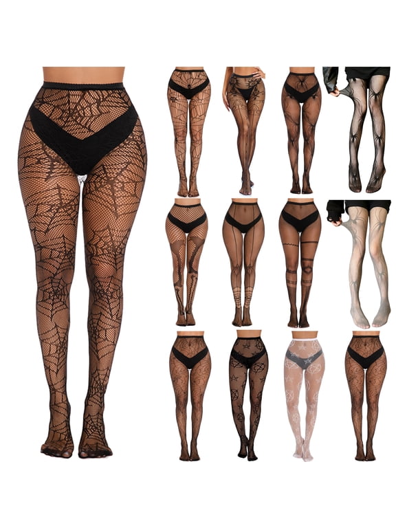 Women Patterned Fishnet Tights Fishnets Stockings Sheer Party Pantyhose Black Free Size