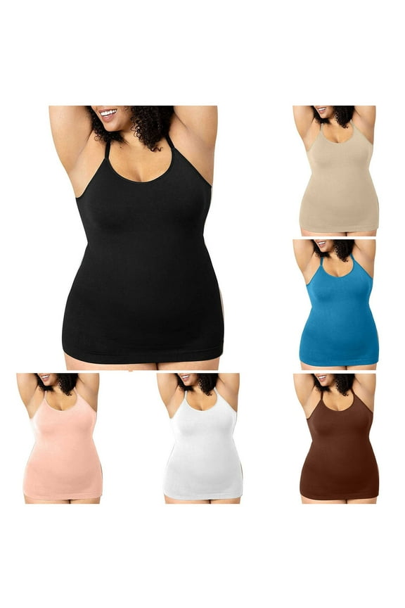 Women Plus Size Shapewear Tank Top Compression Tank Tummy Control Scoop Neck Camisole Tops Seamless Cami Tops Lightning Sales Coffee XXL