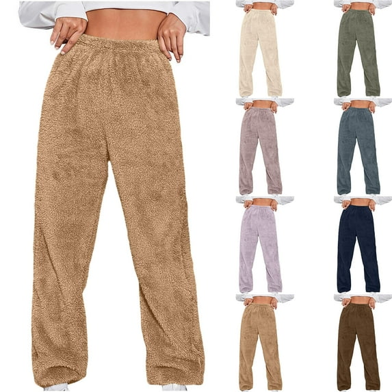 DDAPJ pyju Women Plush Fluffy Fuzzy Pajamas Pants Soft Lounge Pants Fleece Sleepwear Nightwear Coffee M