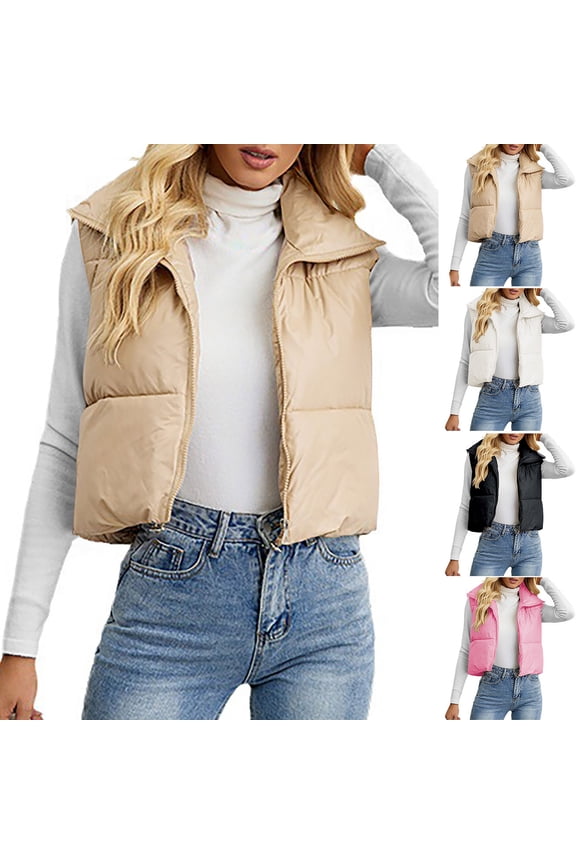 Women Puffer Vest Lightweight Stand Collar Sleeveless Down Coat Winter Warm Zip Up Padded Outerwear Jackets with Pockets Pink XXL