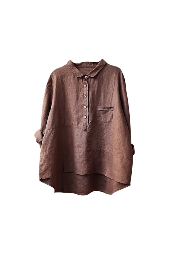 Women Roll-Up Long Sleeve Blouses,Cotton Linen Button Shirts Solid Color Lapel Blouse Draped Casual Tunic Loose Comfy Longshirt Lightweight Maternity Shirt