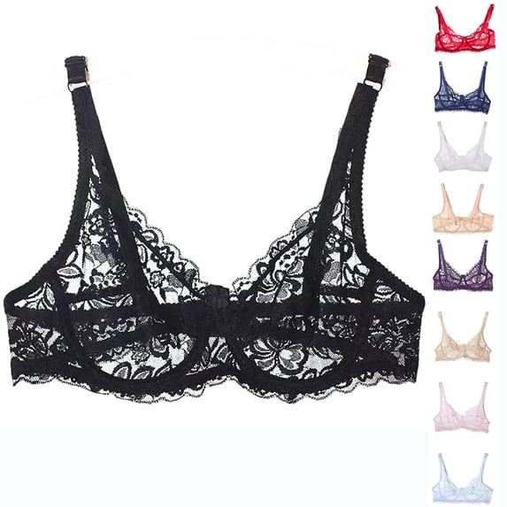 DDAPJ pyju Women Sheer Lace Bra Triangle See Through V Neck Underwire Bralette Plunge Everyday Bras Beige 36