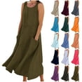 thumbnail image 1 of DDAPJ pyju Women Sleeveless Maxi Sundress Solid Casual Linen Dress Loose Comfy Summer Dresses with Pockets Prime Sale Navy M, 1 of 6