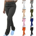 thumbnail image 1 of DDAPJ pyju Women Stacked Sweatpants Drawstring High Waist Ruched Straight Leg Pants Active Joggers Workout Trousers White M, 1 of 6