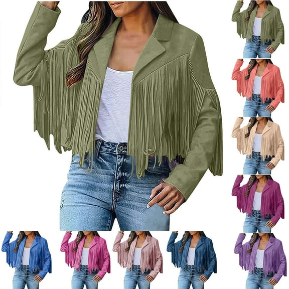 DDAPJ pyju Women Suede Fringe Jacket Western Tassel Cropped Jacket Biker Motorcycle Faux Leather Jacket Hot Pink S