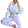 thumbnail image 1 of DDAPJ pyju Women's 2 Piece Tracksuit 2024 Fall Trendy Outfits,Drawstring Long Sleeve Cropped Hooded Sweatshirt and Elastic Sweatpants Matching Set Solid Color Lounge Sets with Pockets, 1 of 6