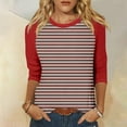 thumbnail image 1 of DDAPJ pyju Women's 3/4 Sleeve Raglan Striped T Shirt Color Block Print Casual Baseball Tee Shirts Loose Fit Mid-length Crewneck Tee Tops Red XL, 1 of 5