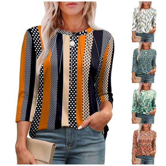 DDAPJ pyju Women's 3/4 Sleeve Tunic Tops Loose Fit Floral Blouses Casual Summer T Shirts Green XXL