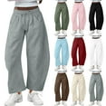 thumbnail image 1 of DDAPJ pyju Women's Barrel Leg Sweatpant Drawstring Elastic Waisted Wide Leg Pants Baggy Lounge Pants with Pockets Pink S, 1 of 9
