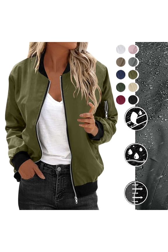 Women's Bomber Jacket Zip Up Waterproof Windbreaker Outerwear Lightweight Fall Flight Jackets with Pockets Pink M