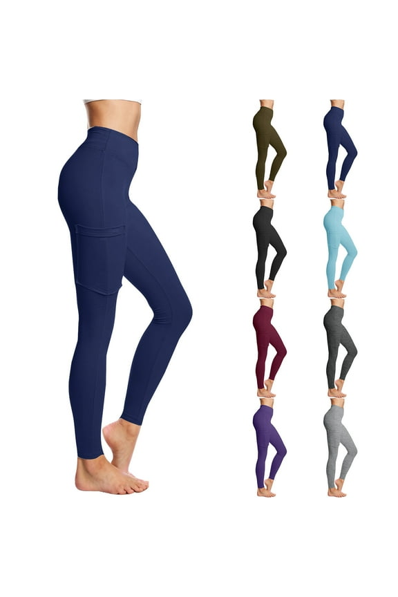Women's Buttery Soft Yoga Pants Tummy Control High Waist Workout Leggings with Pocket Black L