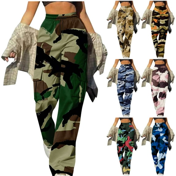 DDAPJ pyju Women's Camo Cargo Pants Casual Military Pants Outdoor Tactical Work Trousers with Multi Pockets Blue XL