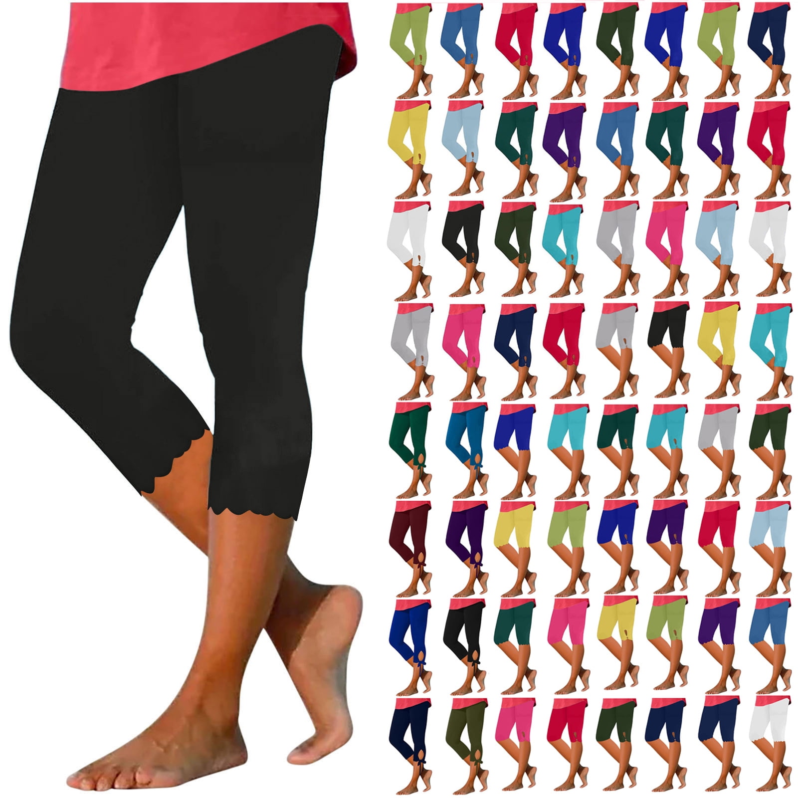 DDAPJ pyju Women's Capri Leggings Tummy Control Stretchy Workout Tights