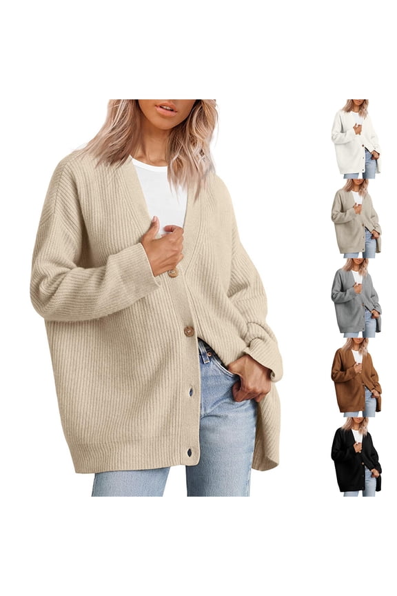 Womens Plus Size Cardigans Button Down V Neck Sweaters Lightweight Loose Long Sleeve Fall Winter Solid Color Coats for Ladies Casual Black XL