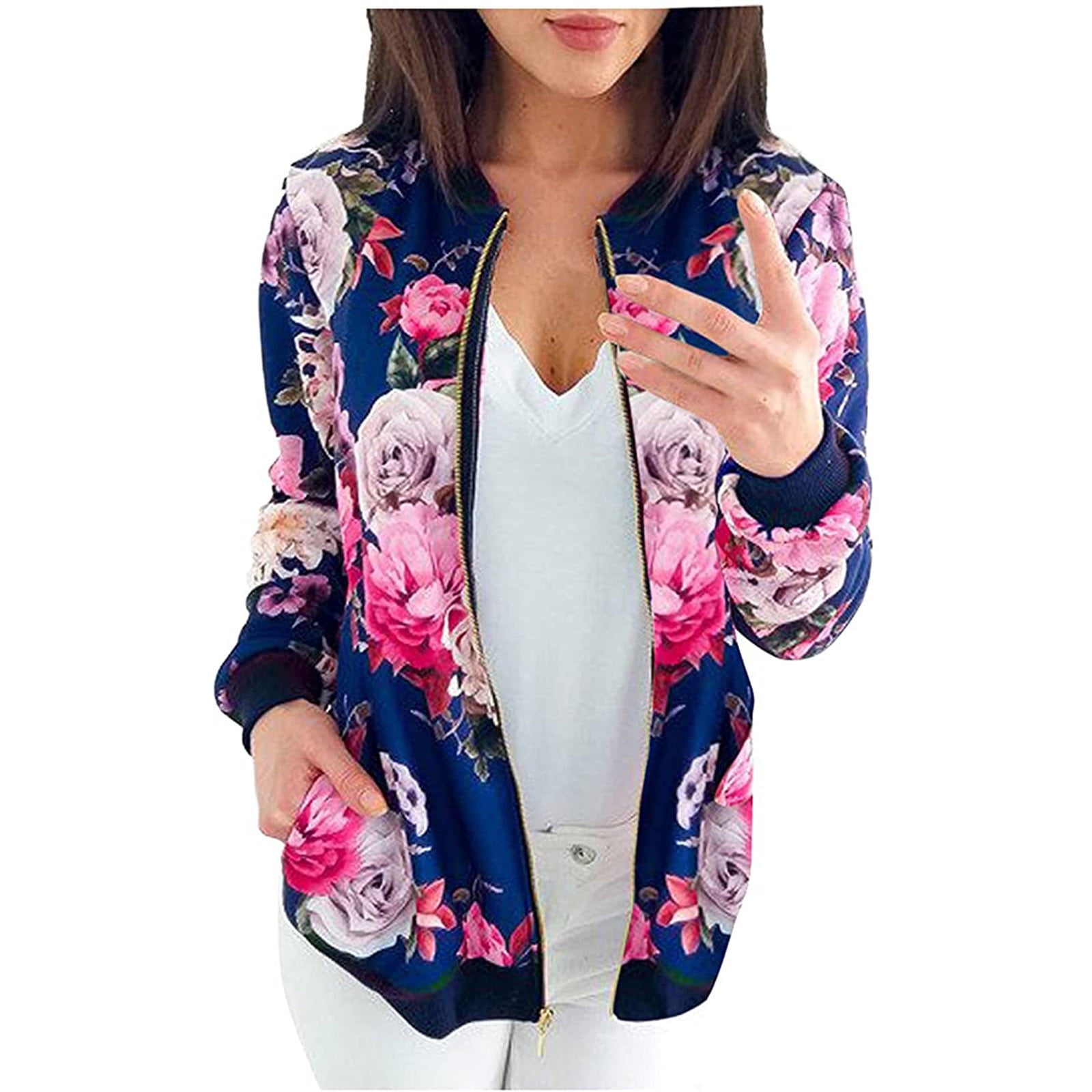  Womens Bomber Jacket Lightweight Zip Up Casual Floral Print  Gradient Windbreaker Coat Stand Collar Pocket Short Outwear Fall Leather  Bomber Jacket Women : Clothing, Shoes & Jewelry