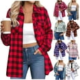 thumbnail image 1 of DDAPJ pyju Women's Casual Shacket Jacket Long Sleeve Plaid Button Down Shirts Western Work Blouses Red L, 1 of 7